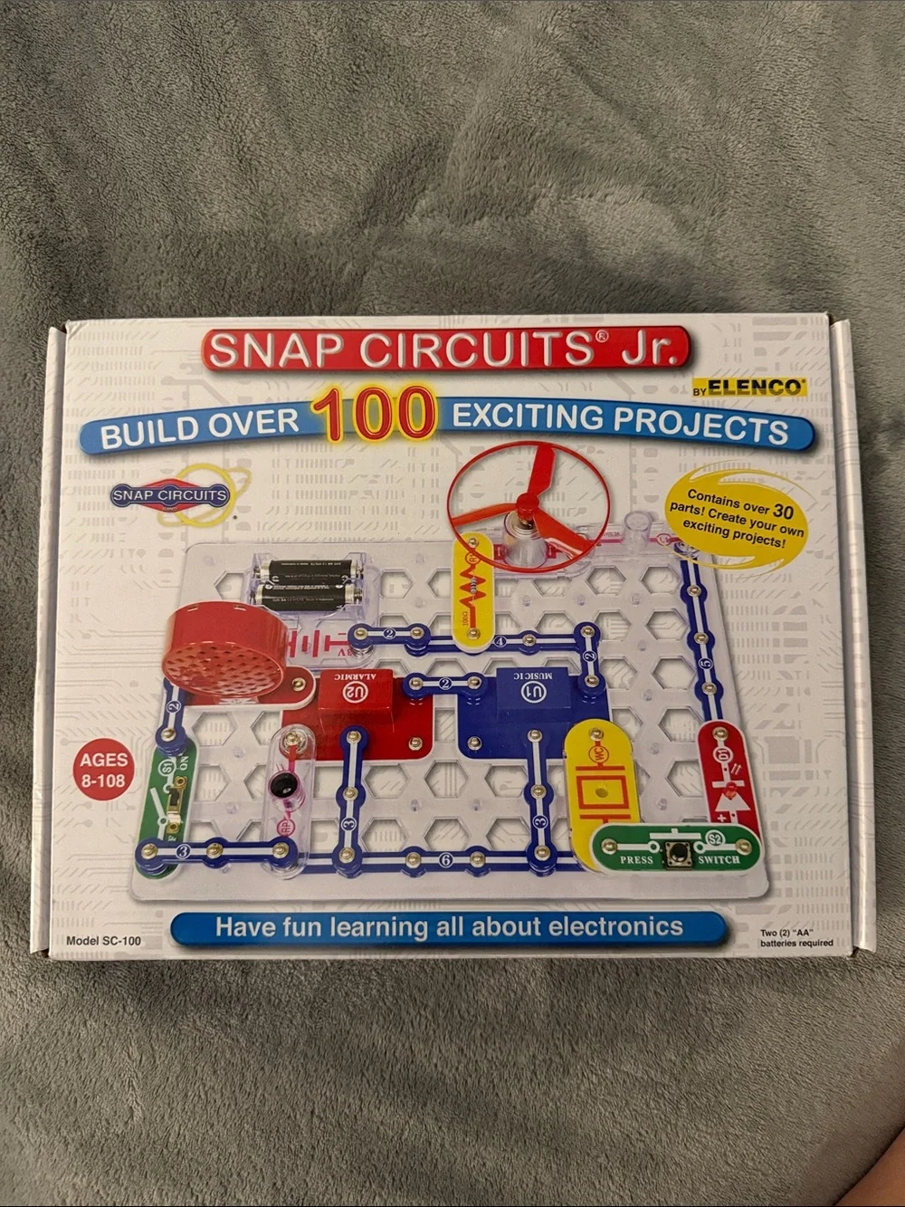 Snap Circuits Jr. Kids Electronic Lab – White Box with Red & Blue Components